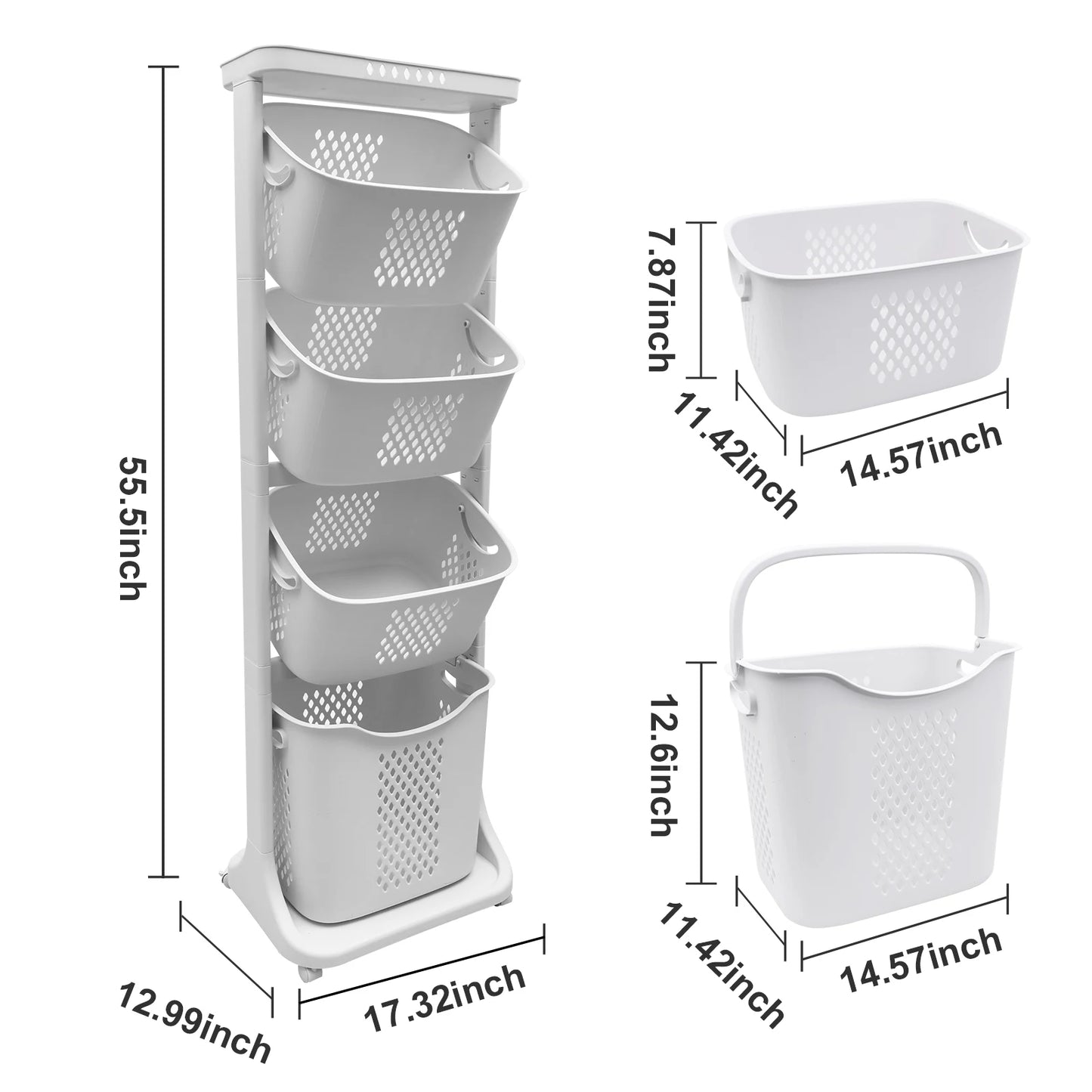 2/4 Tier Laundry Basket Dirty Clothes Organizer Rolling Cart Removable Storage Buckets Hamper 4 Wheels Toy Trolley Household