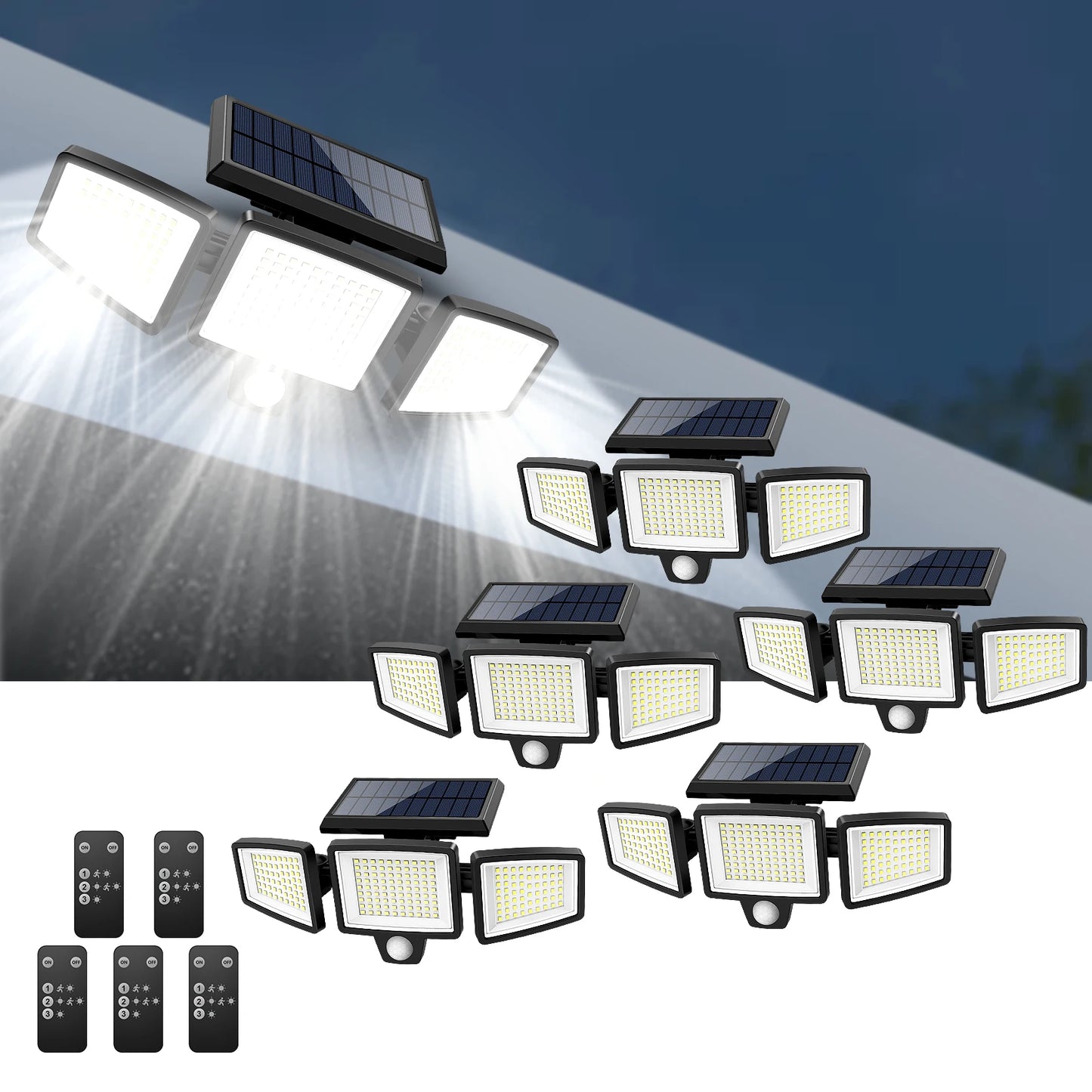 SZRSTH Outdoor 3-Head Solar Motion Sensor LED Security Light