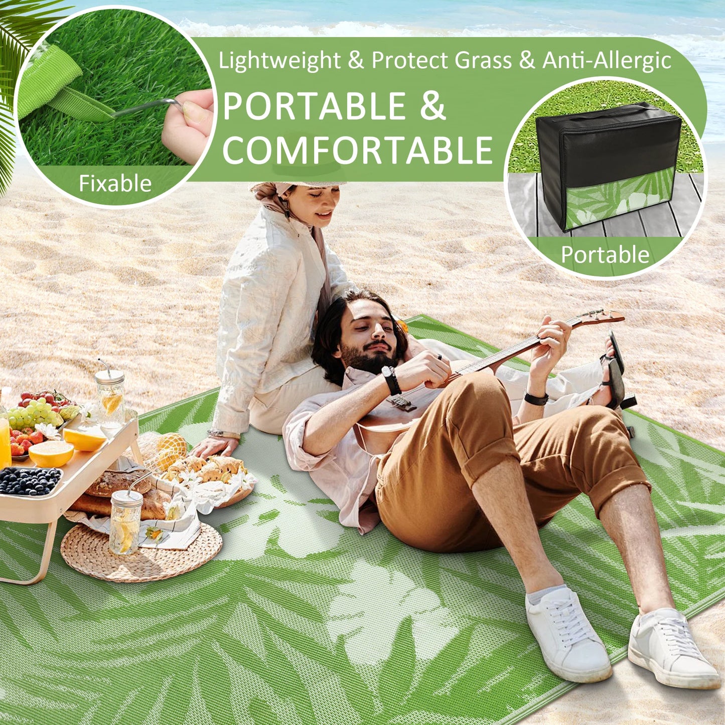 Outdoor Rug Waterproof Recycled Plastic Straw for Patio and Deck