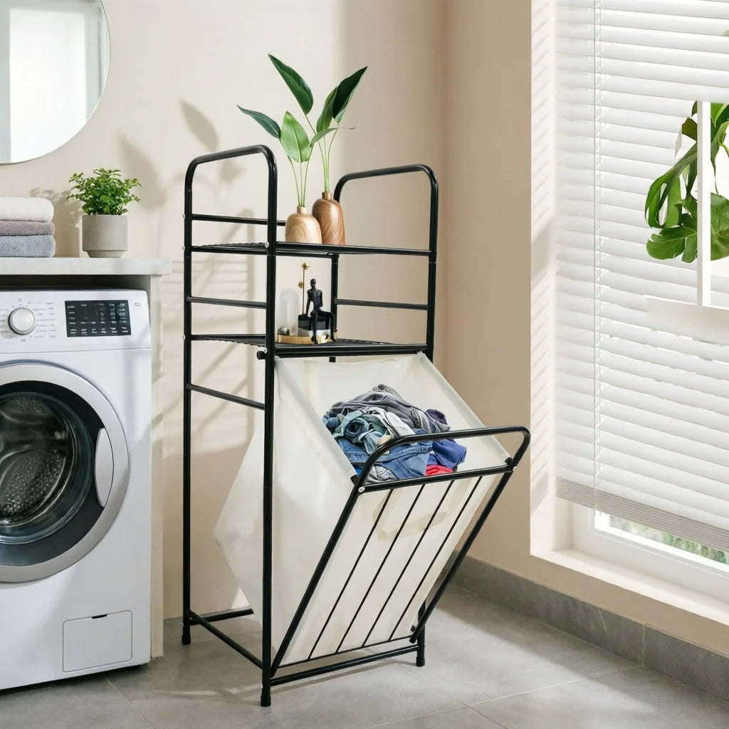 Tilt Out Laundry Hamper With Shelves And Removable Liner