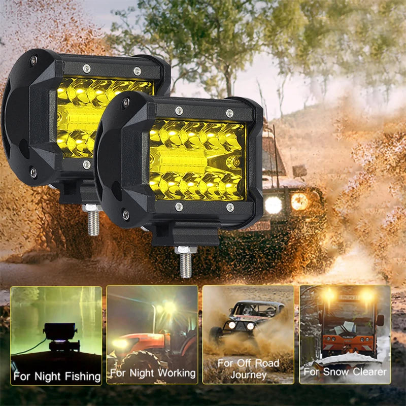 2/4Pcs 4 Inch Yellow LED Pod Lights Spot Flood Combo LED Fog Driving 4x4 Off Road Lights Work Lights for Truck Boat ATV UTV Jeep