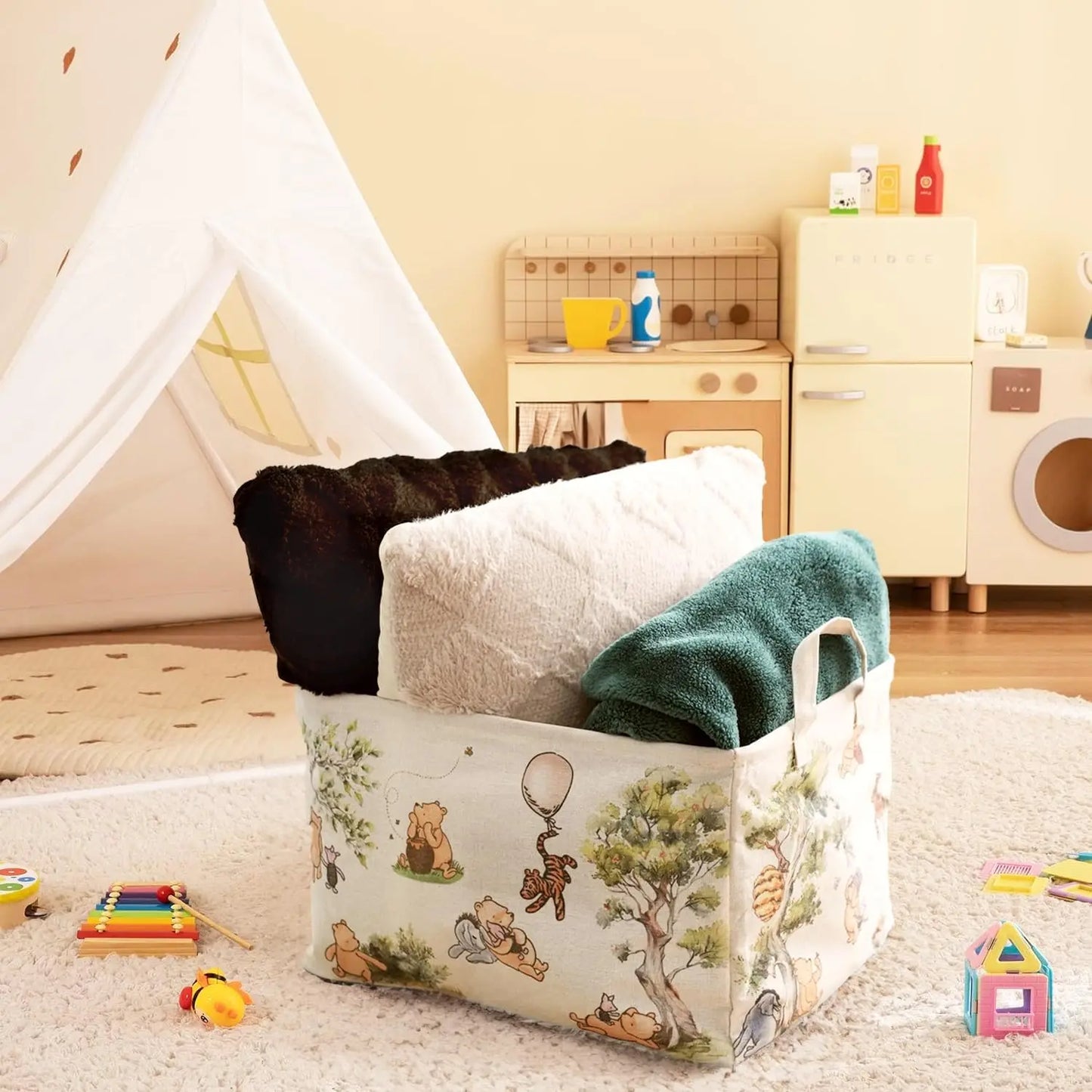 Winnie The Pooh Storage Nursery Basket Canvas Hamper