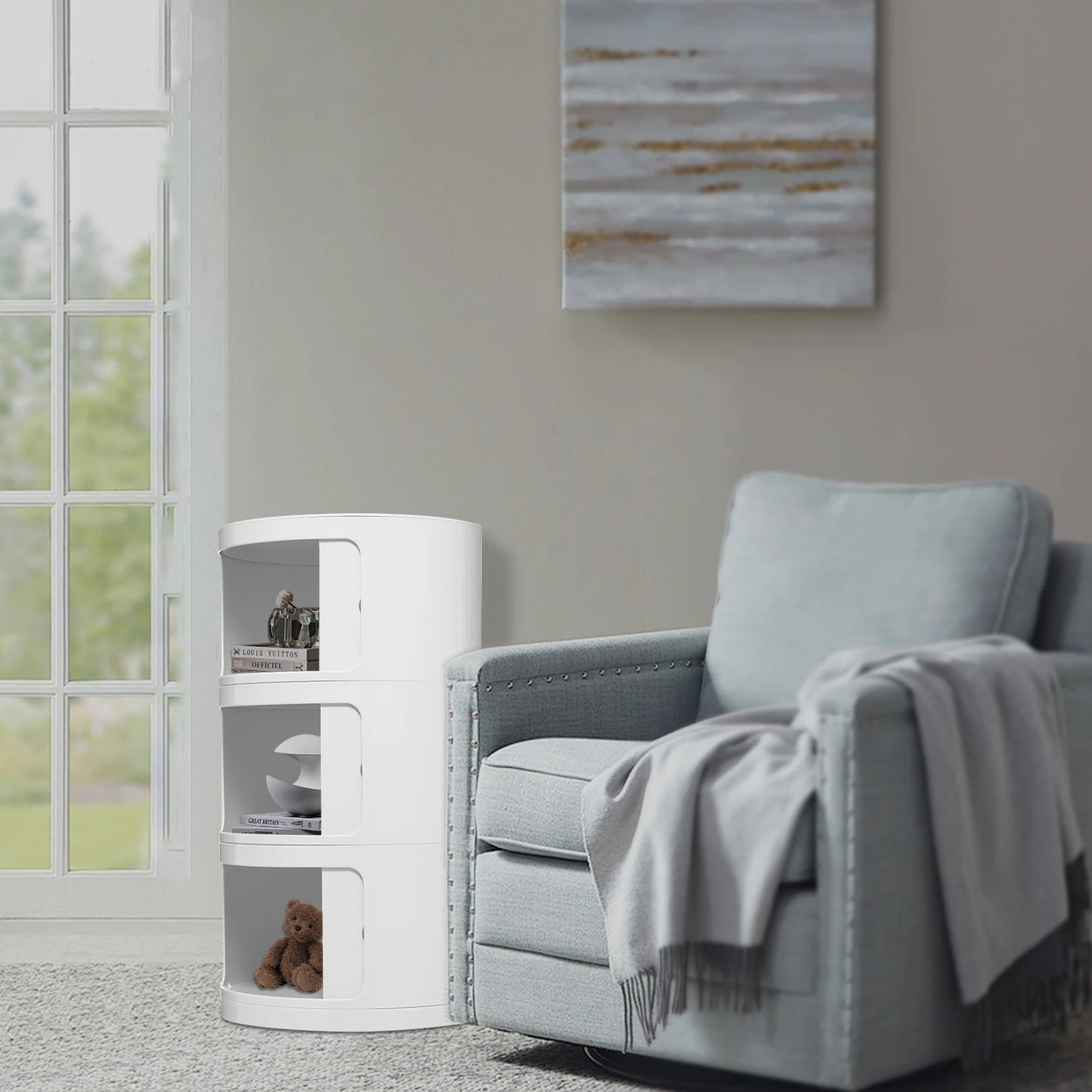 Round Bedside Cabinet With 3 Drawers, Modern Nightstand