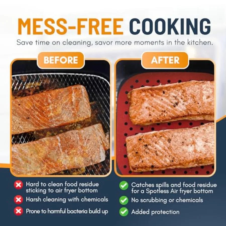 Reusable Square Silicone Air Fryer Liners 3 Pack Nonstick Easy Clean