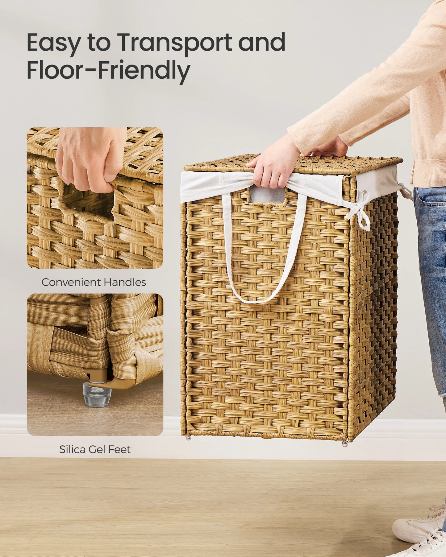 Songmics Laundry Hamper With Lid Synthetic Rattan Foldable Basket