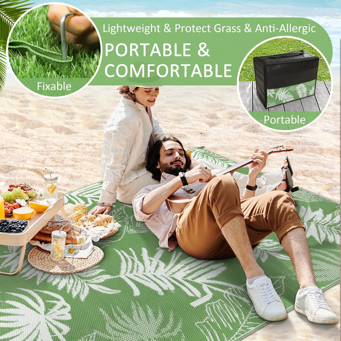 Outdoor Rug Waterproof Recycled Plastic Straw for Patio and Deck