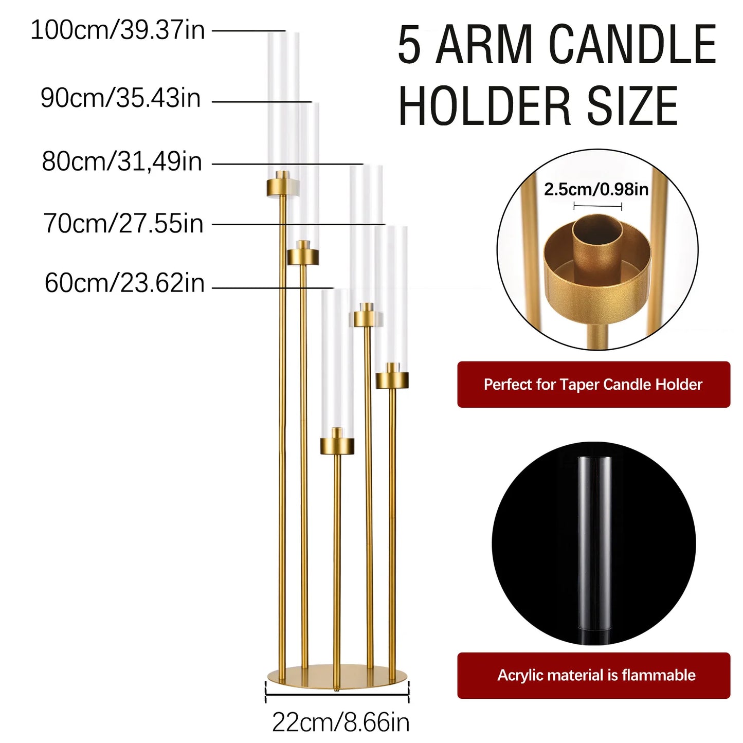 VINCIGANT Floor Candelabra Five Arm LED Candle Holder with Lampshade