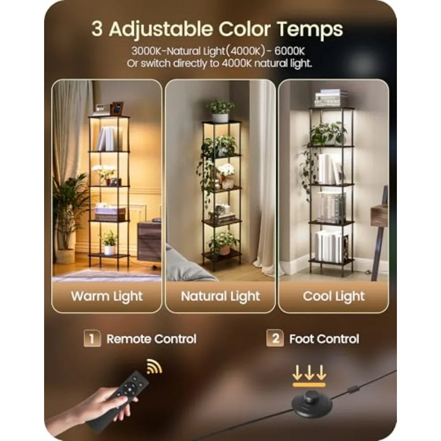 Display Shelf With Light Five Tier LED Corner Floor Lamp