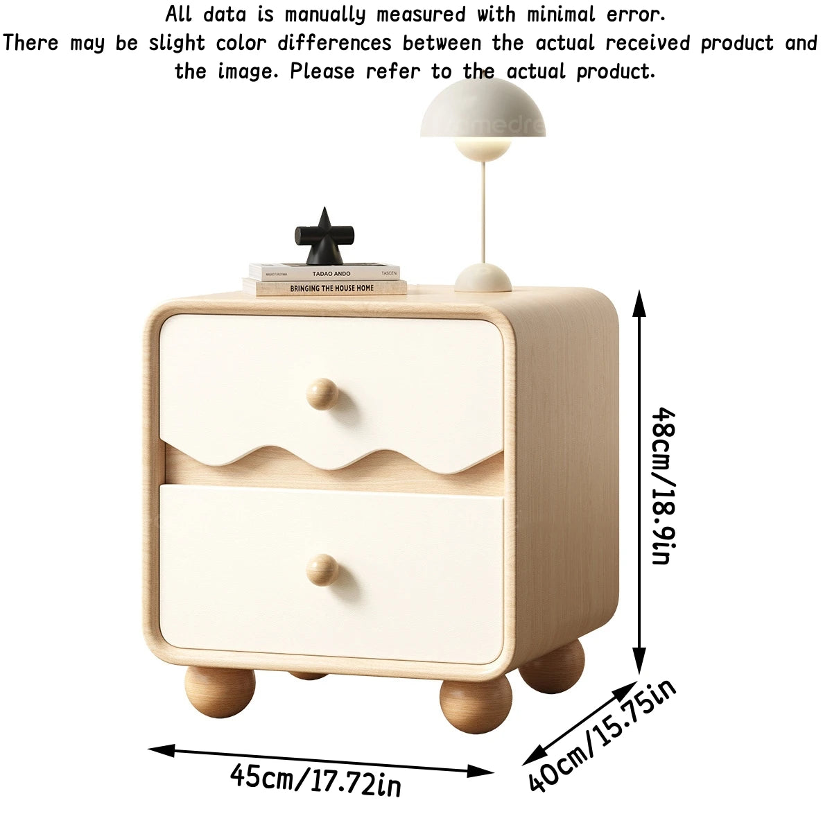 Solid Wood Wavy Pattern Minimalist Nightstand With Storage Cabinet