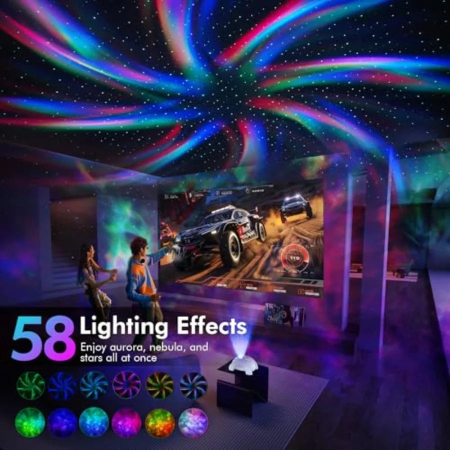 Dual Lens Galaxy Projector, Star Projector for Bedroom with White Noise and Bluetooth Speaker, Remote, Timer, Aurora and Nebula