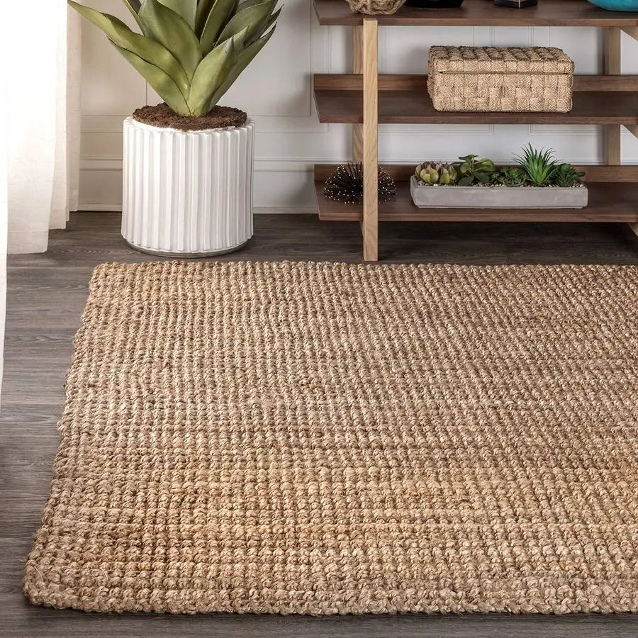 Hand Woven Jute Indoor Area Rug Natural Boho Rustic