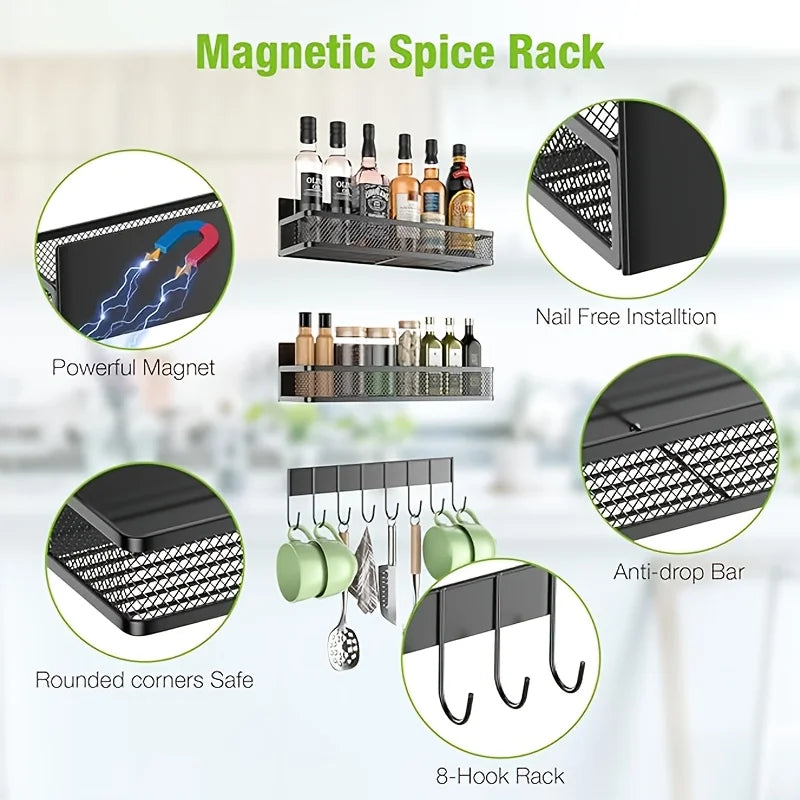 Magnetic Refrigerator Spice Rack Set 4 Piece Steel Storage Organizer