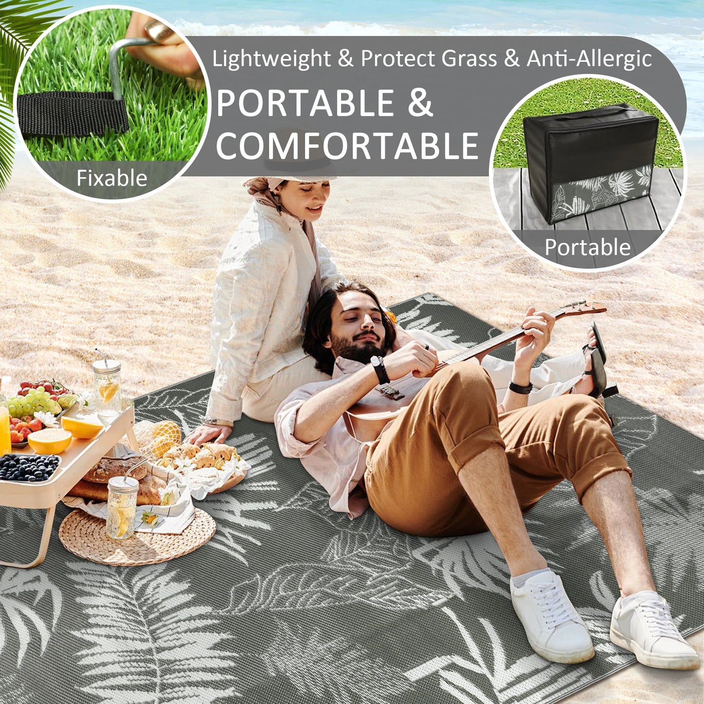 Outdoor Rug Waterproof Recycled Plastic Straw for Patio and Deck