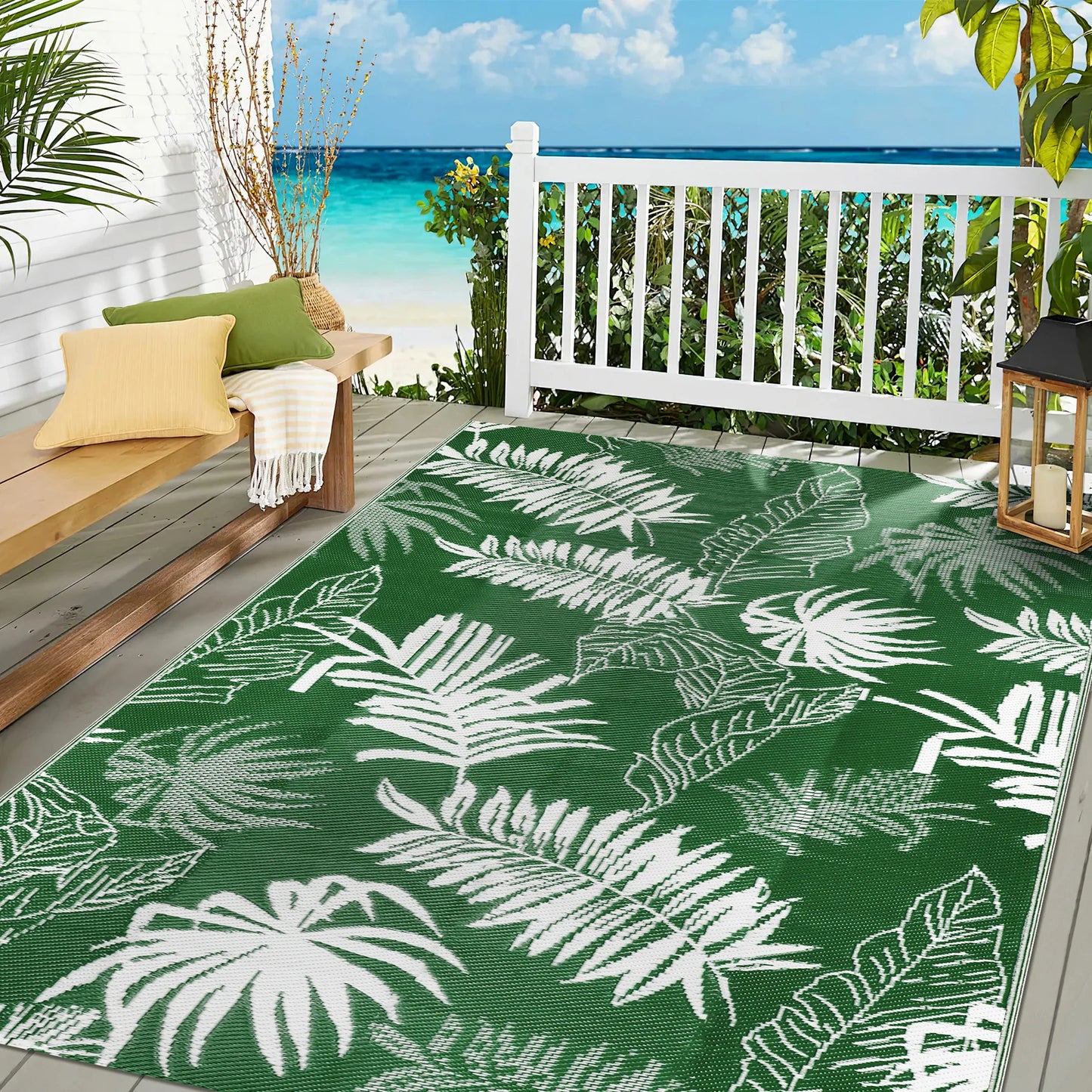 Outdoor Rug Waterproof Recycled Plastic Straw for Patio and Deck
