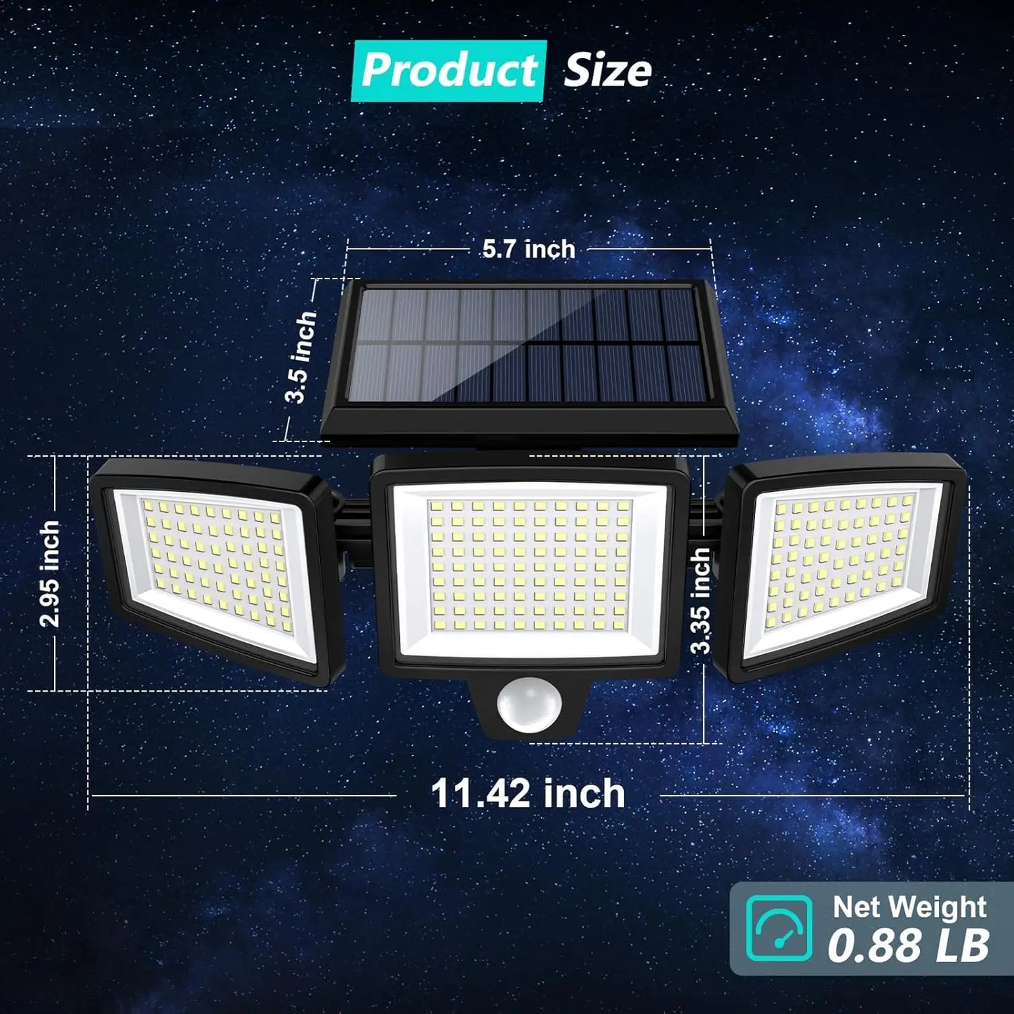 SZRSTH Outdoor 3-Head Solar Motion Sensor LED Security Light