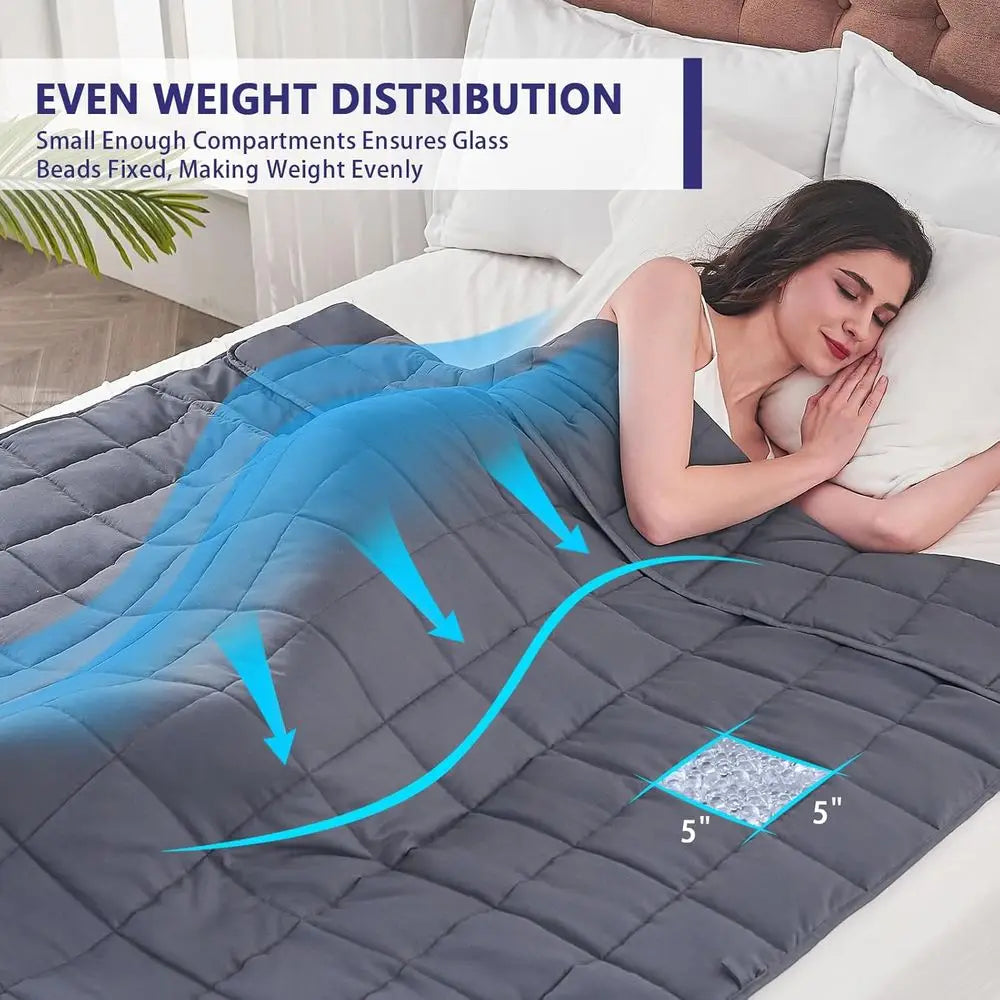 Weighted Blanket or Adults (20 lbs, 60” x 80”, Grey) Cooling Heavy Blanket or Sleng Perect or 190-210 lbs, Queen Size Breathable