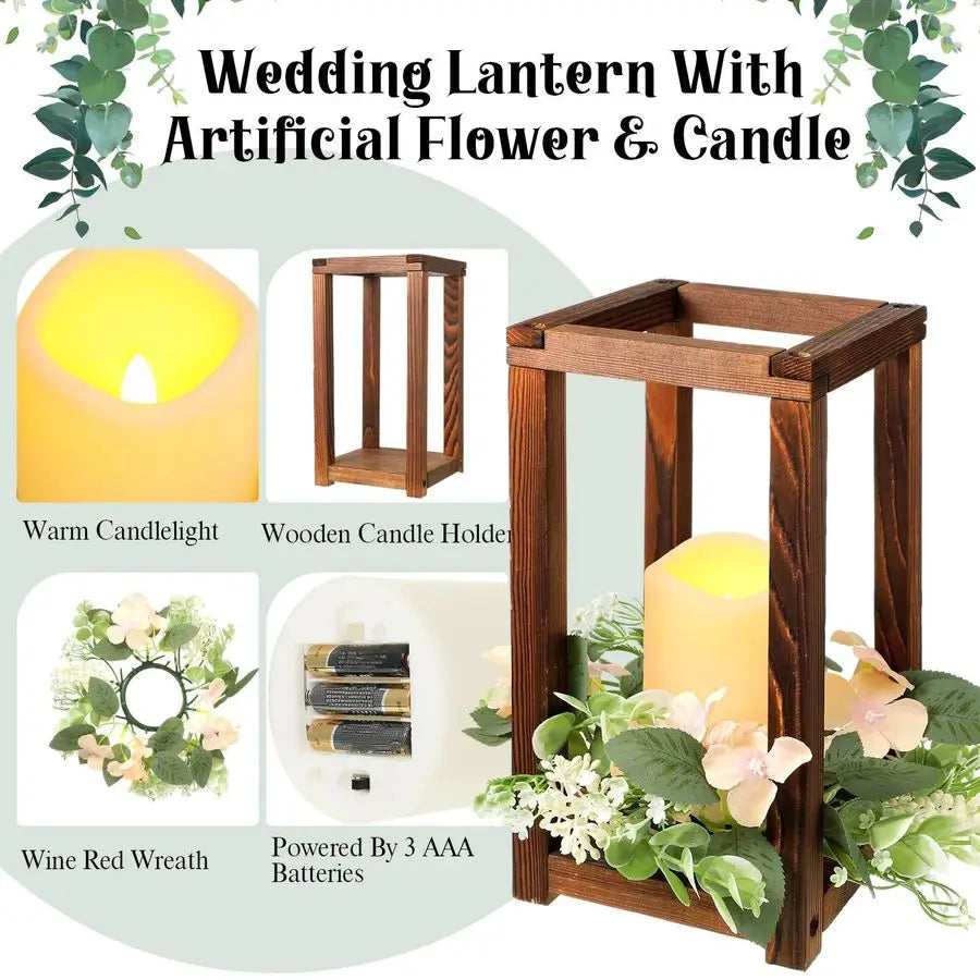 Rustic Wooden Wedding Lantern Centerpieces With Integrated Holders And Wreaths