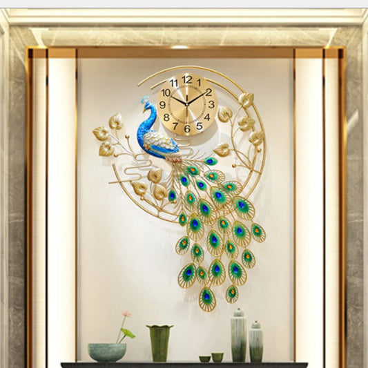 Peacock Art Wall Clock Metal Silent Timepiece No Ticking