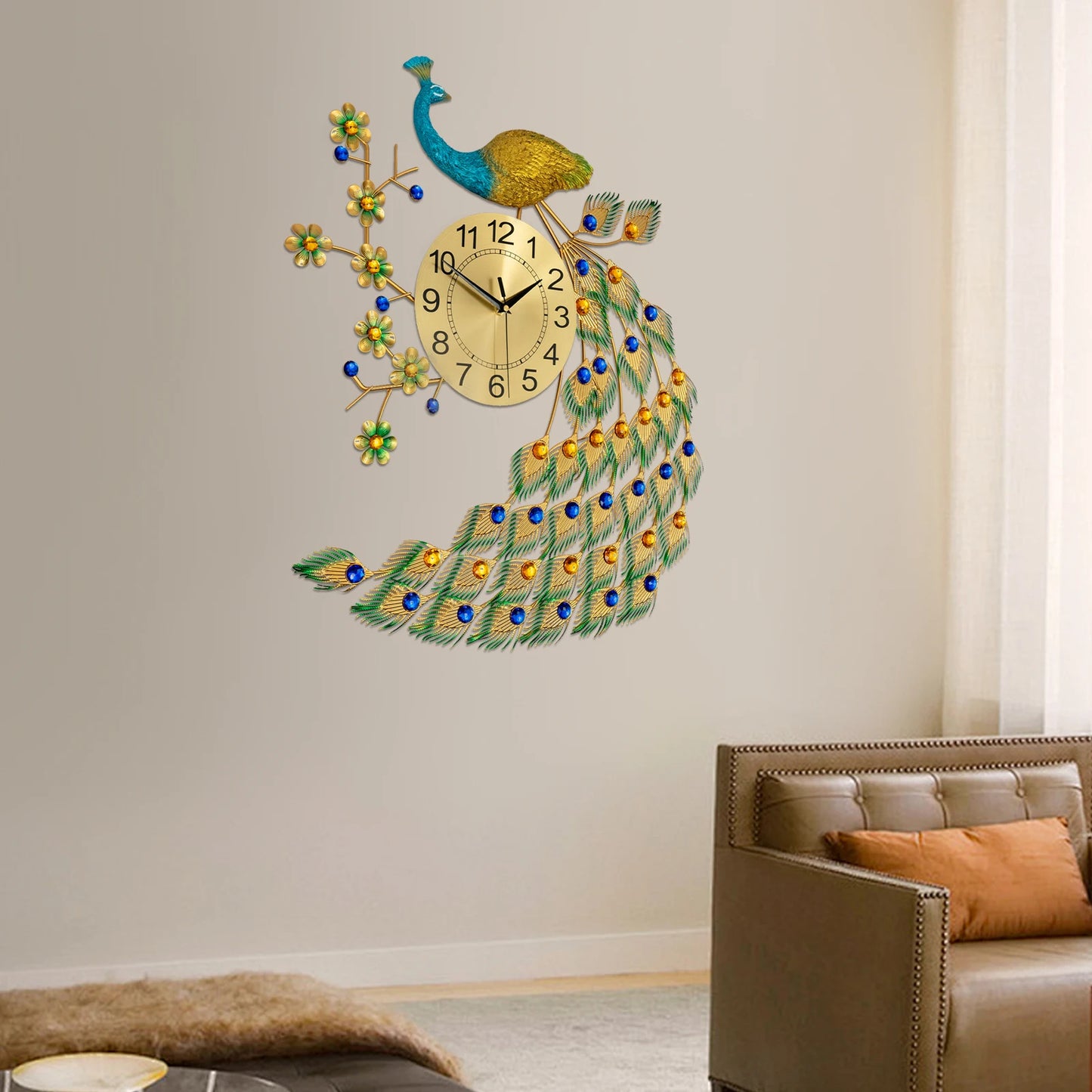 Peacock Wall Clock Acrylic Art Decor For Living Rooms Gift