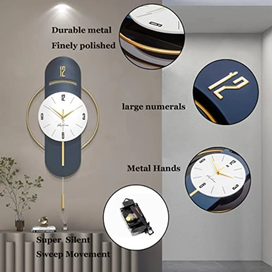 Modern Large Wall Clock Silent Battery Operated for Living Room