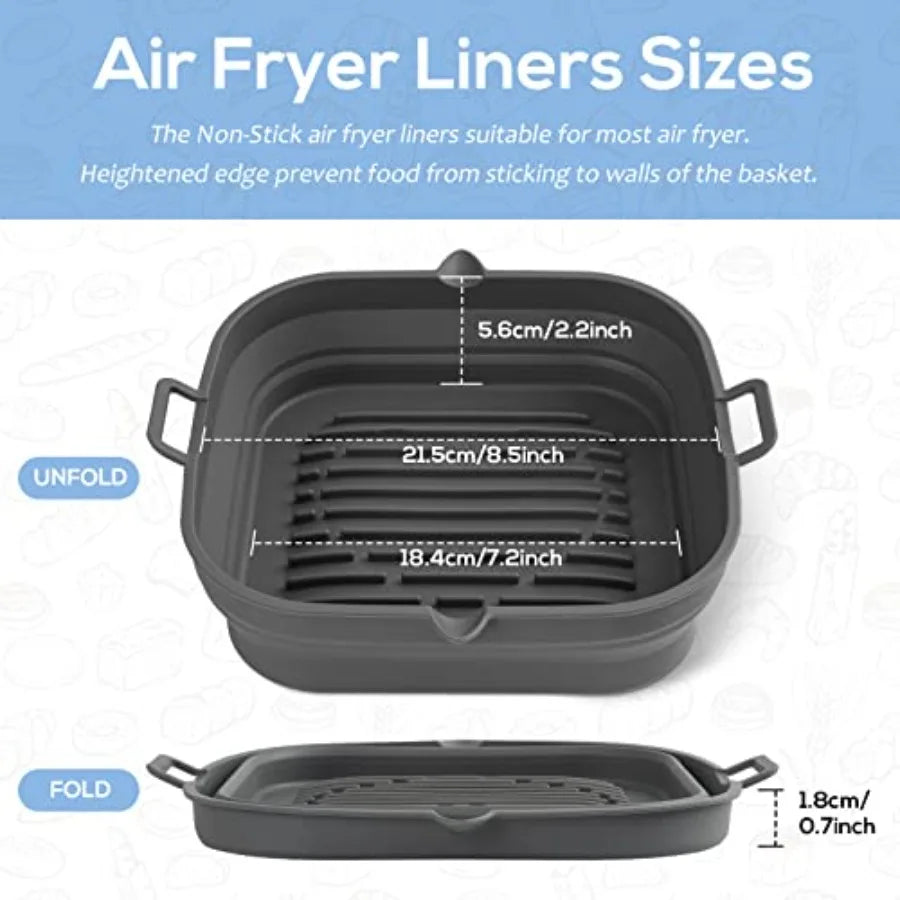 Silicone Air Fryer Liners Square Reusable Collapsible Basket