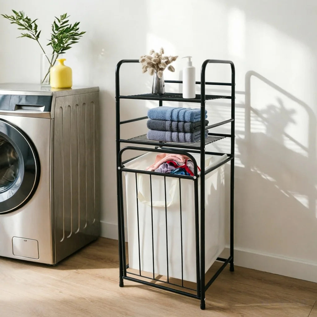 Tilt Out Laundry Hamper With Shelves And Removable Liner