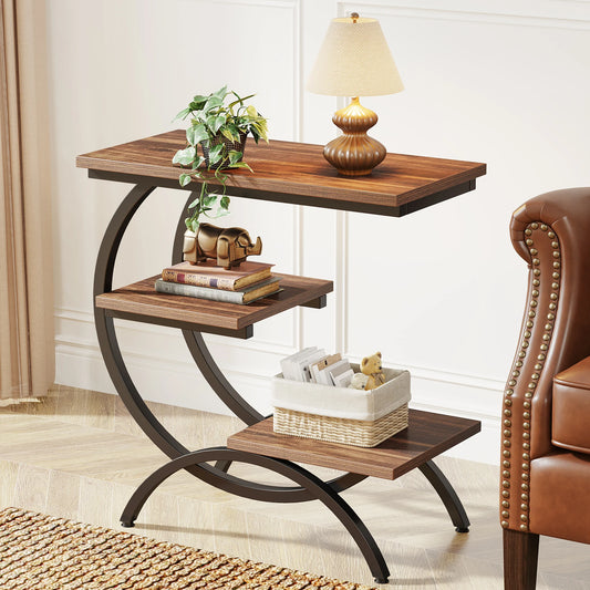 Tribesigns C Shaped End Table Industrial 3 Tier With Storage
