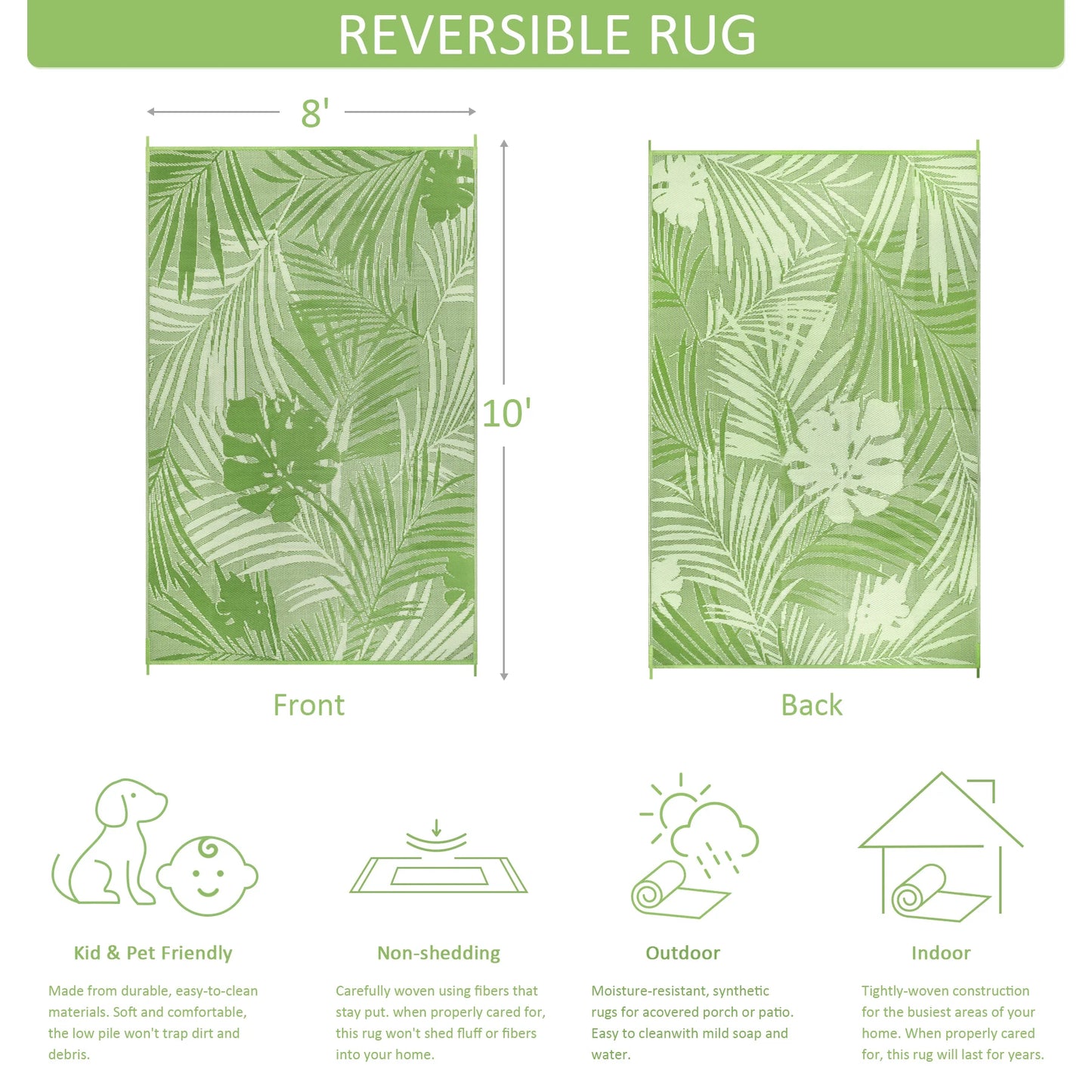 Outdoor Rug Waterproof Recycled Plastic Straw for Patio and Deck