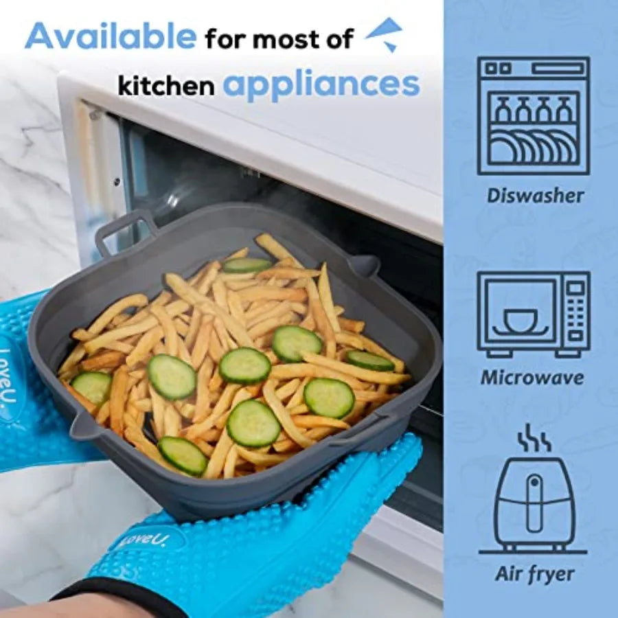 Silicone Air Fryer Liners Square Reusable Collapsible Basket