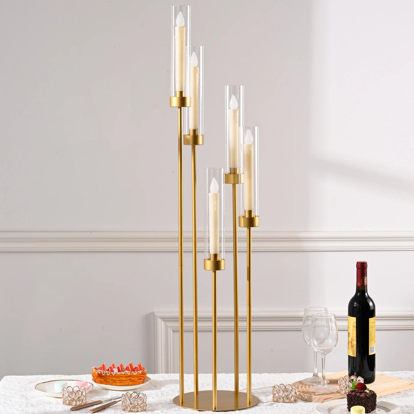 VINCIGANT Floor Candelabra Five Arm LED Candle Holder with Lampshade