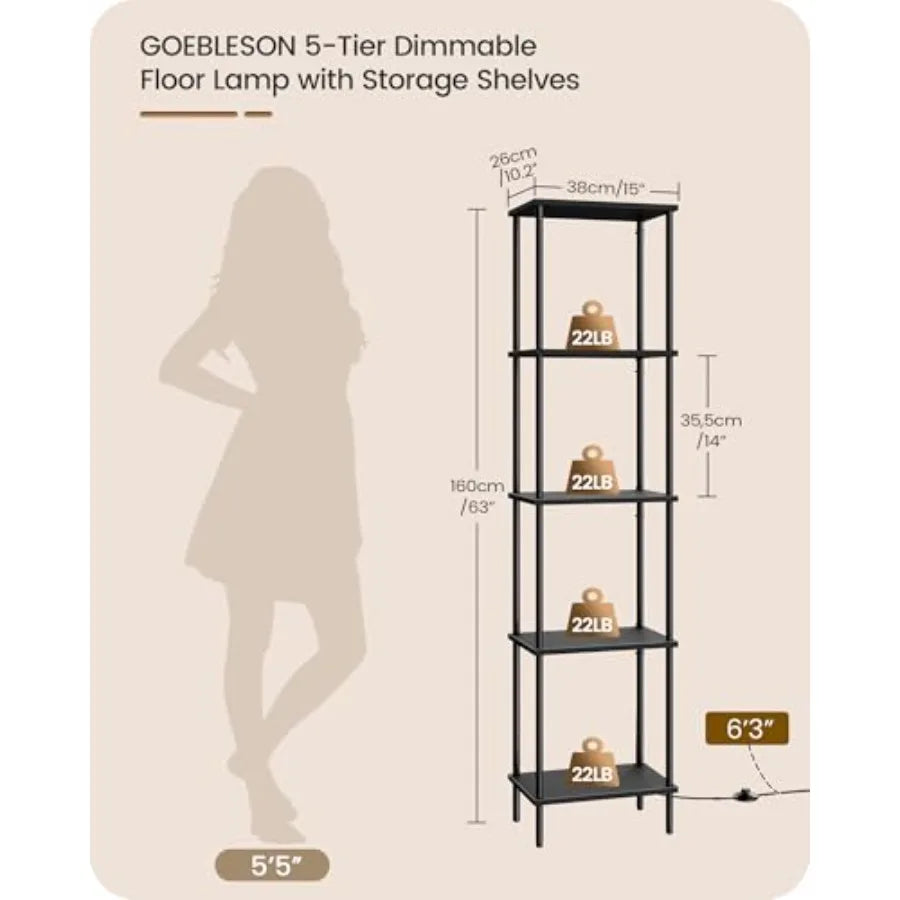 Display Shelf With Light Five Tier LED Corner Floor Lamp