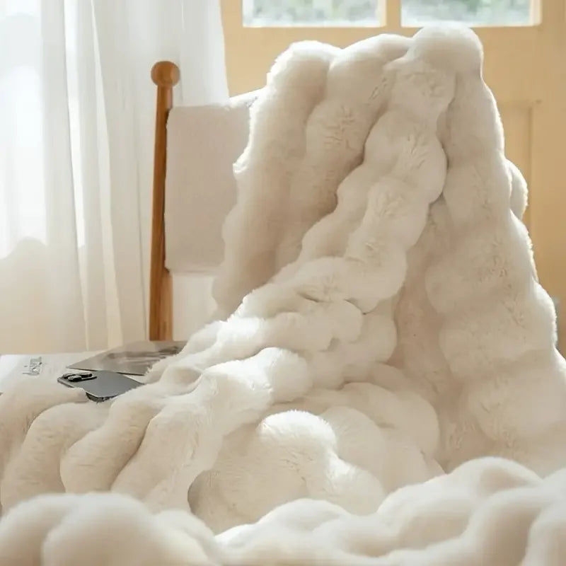ROSEKINDCN Bubble Fleece Blanket for Couch Soft Cozy Throw