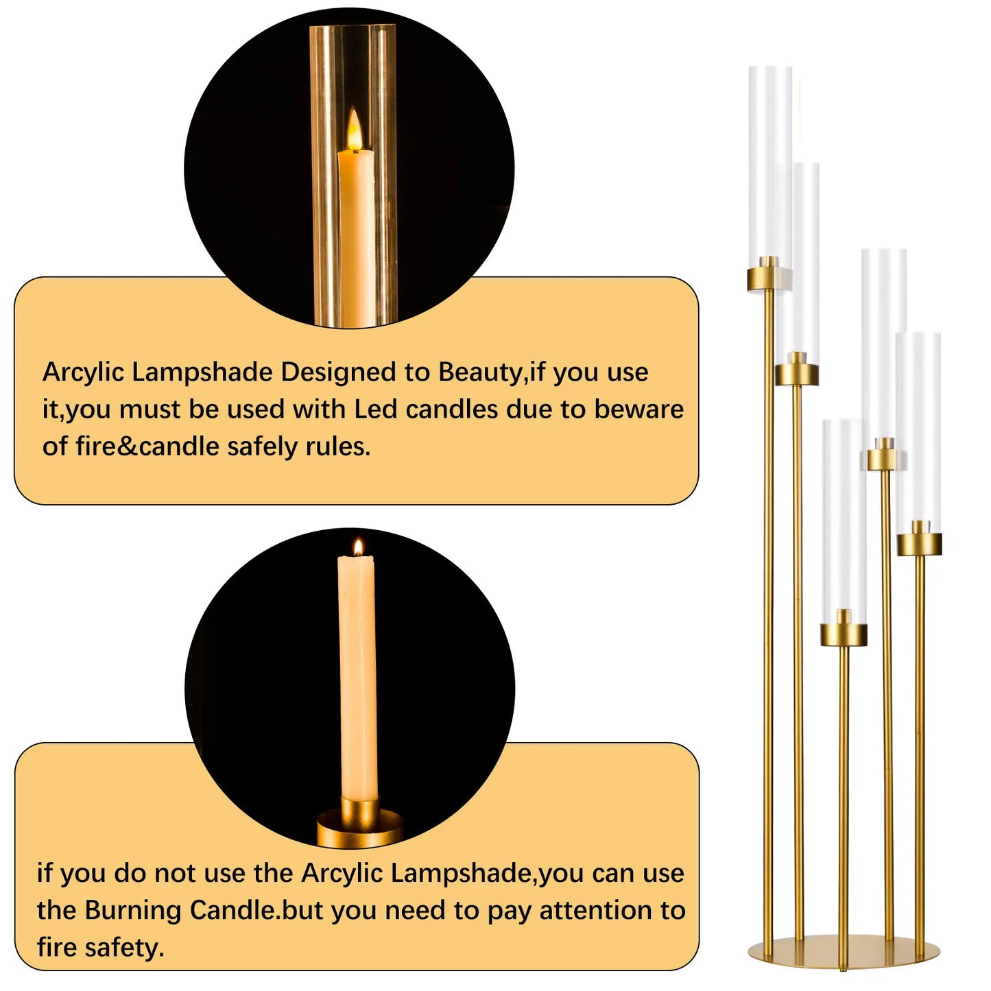 VINCIGANT Floor Candelabra Five Arm LED Candle Holder with Lampshade