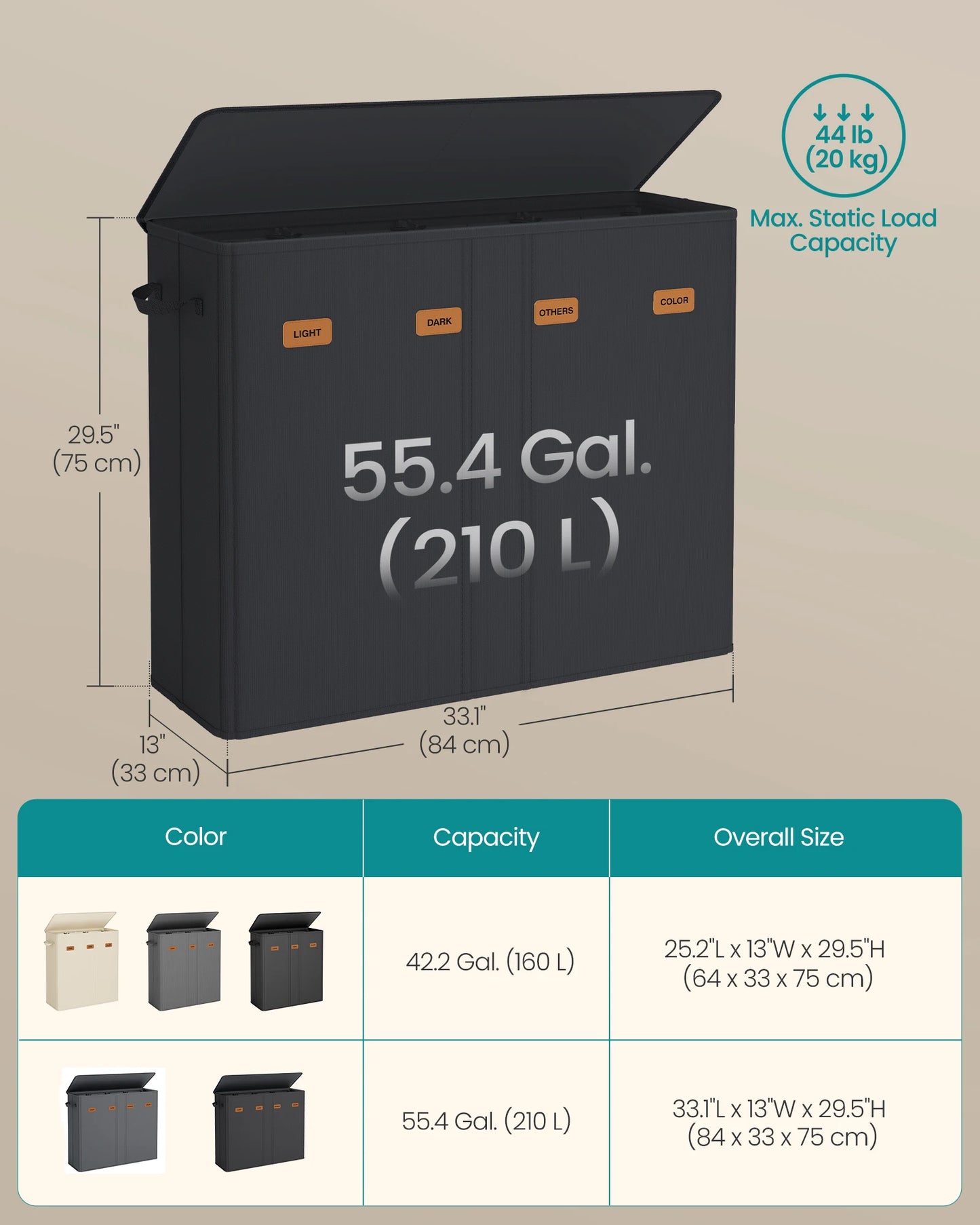 SONGMICS Four Compartment Laundry Sorter With Removable Lid