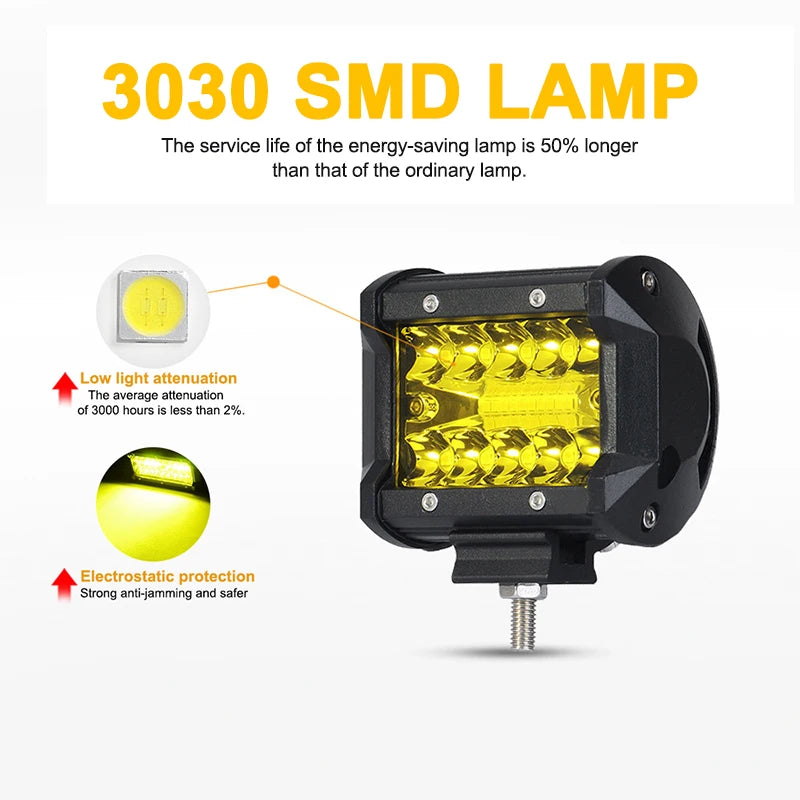 2/4Pcs 4 Inch Yellow LED Pod Lights Spot Flood Combo LED Fog Driving 4x4 Off Road Lights Work Lights for Truck Boat ATV UTV Jeep