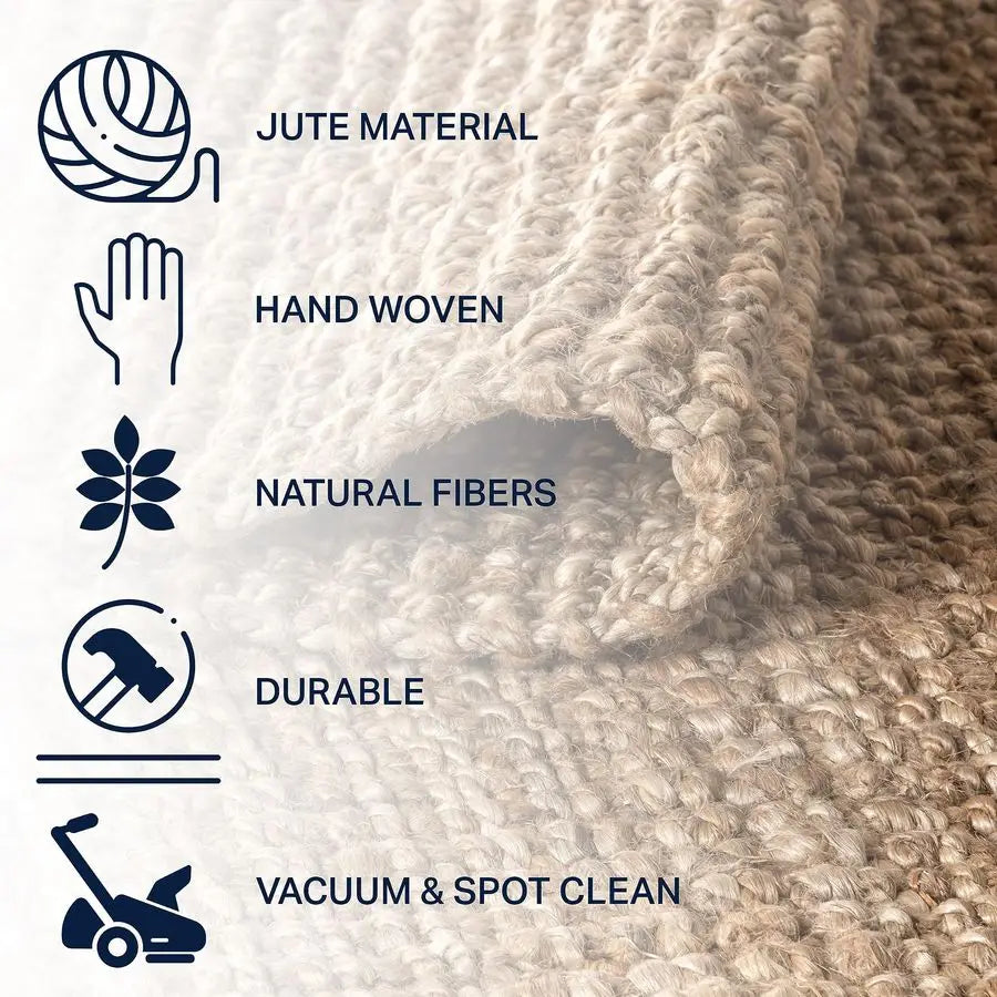 Hand Woven Jute Indoor Area Rug Natural Boho Rustic