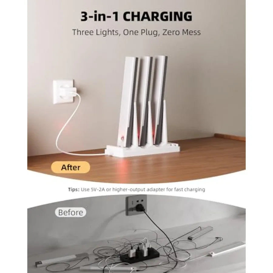 Under Cabinet Lighting with Charging Station, 2000mAh Rechargeable Wireless Motion Sensor Lights, 3 Color Temps, Dimmable, Time