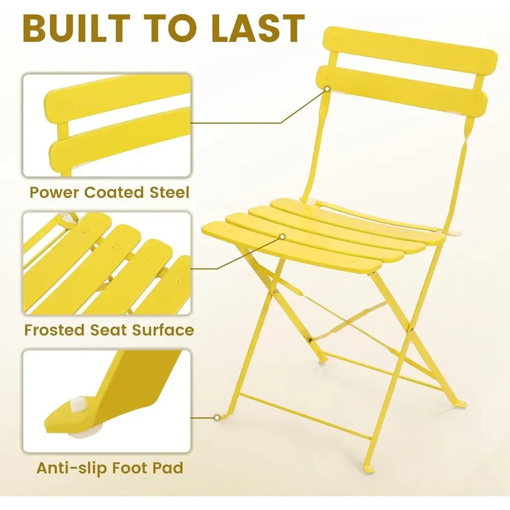 Compact 3-Piece Outdoor Patio Bistro Set with Folding Table and Chairs, Ideal for Balcony or Garden, Yellow