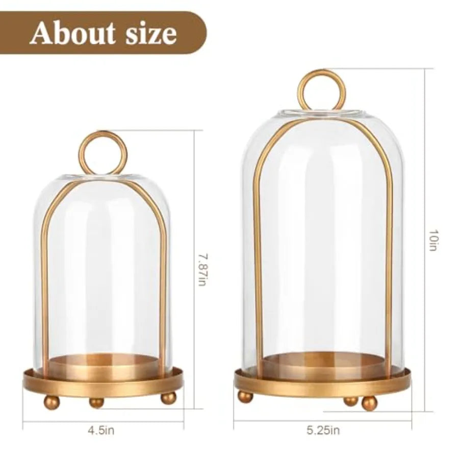 Vintage Brass Candle Lanterns With Thick Glass Dome Set Of 2 Shabby Chic