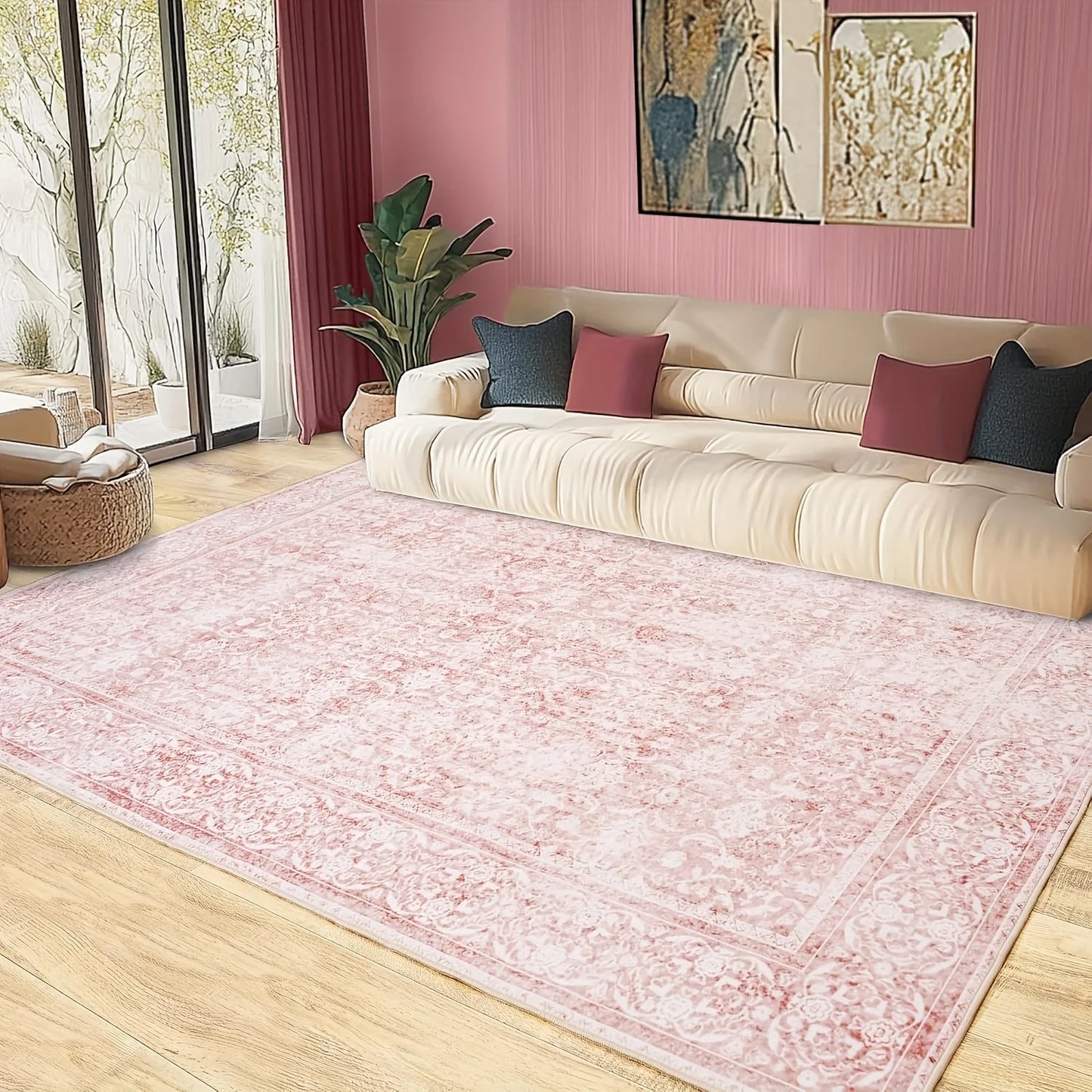 Aubusson Floral Modern Living Room Rug 100 Percent Polyester