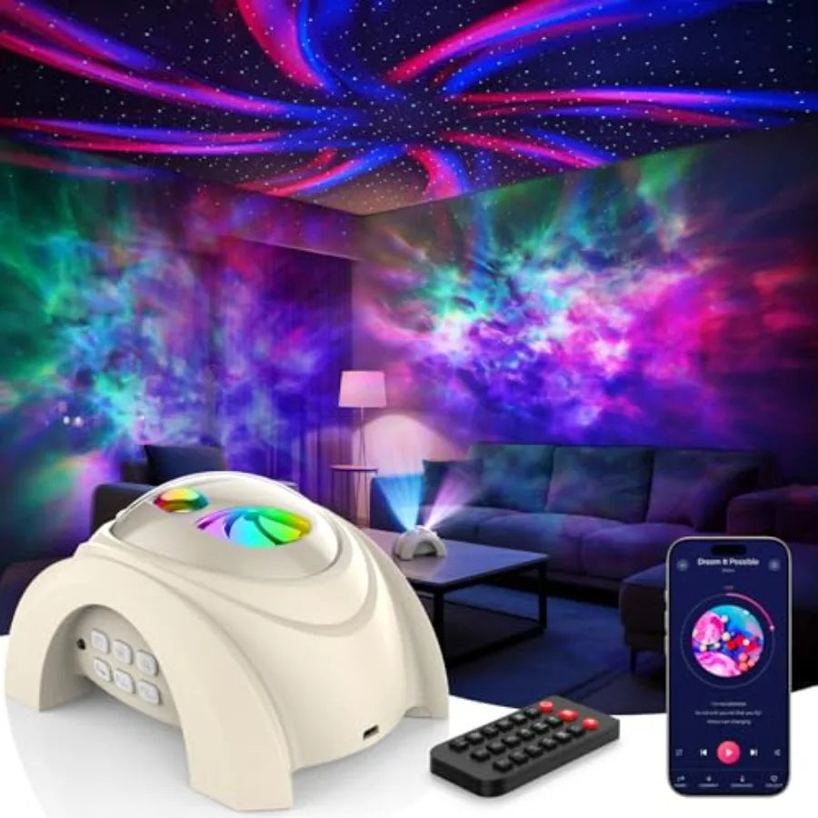 Dual Lens Galaxy Projector, Star Projector for Bedroom with White Noise and Bluetooth Speaker, Remote, Timer, Aurora and Nebula