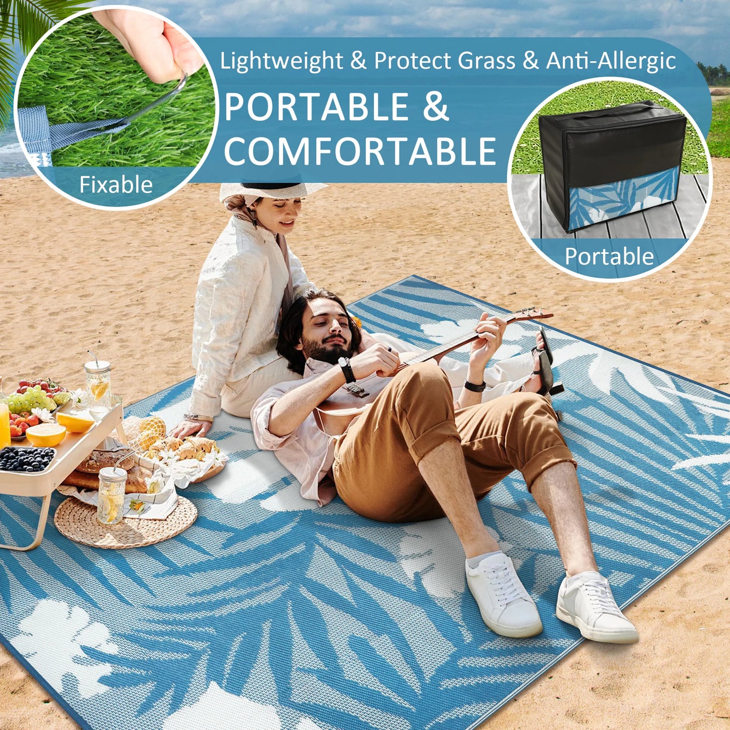 Outdoor Rug Waterproof Recycled Plastic Straw for Patio and Deck