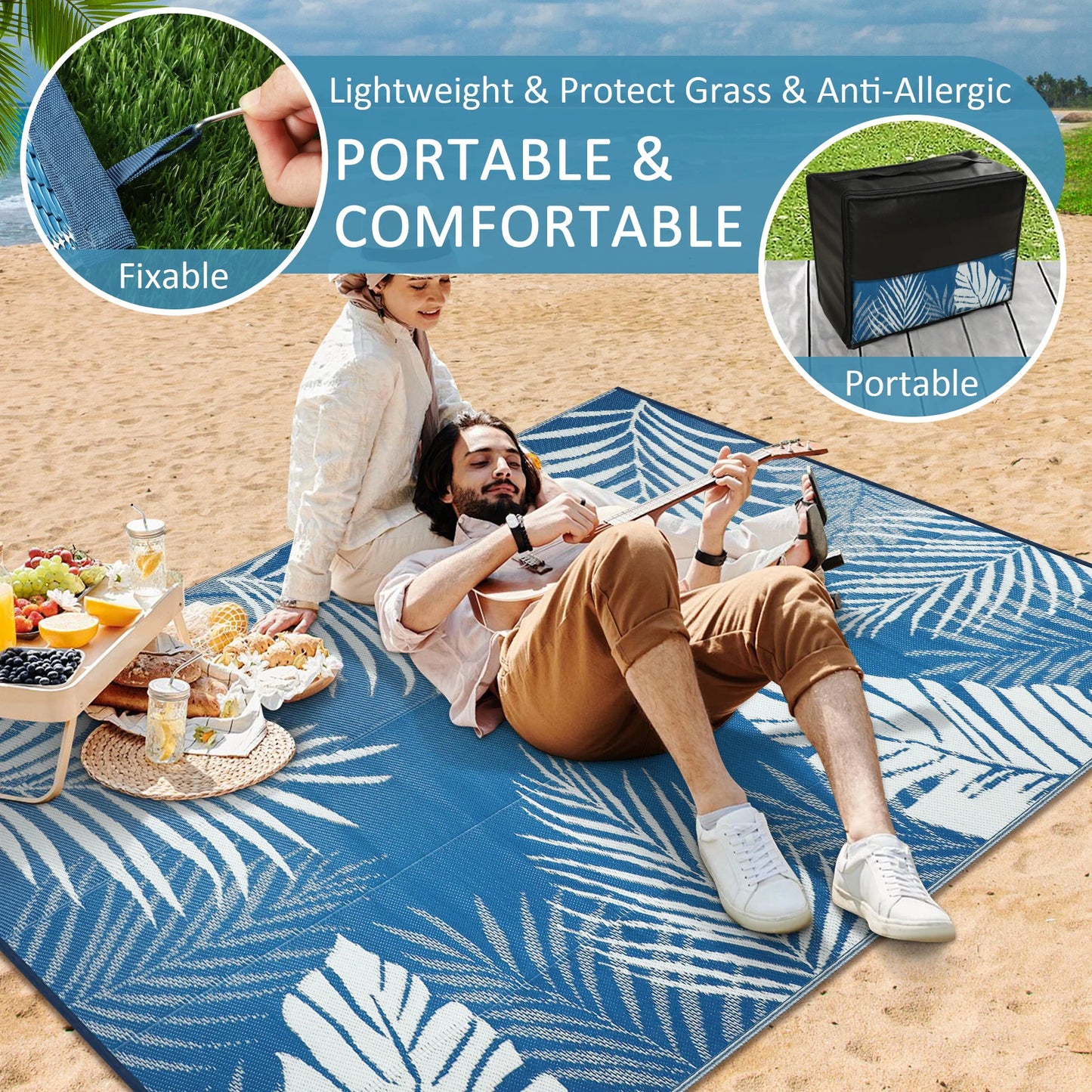 Outdoor Rug Waterproof Recycled Plastic Straw for Patio and Deck