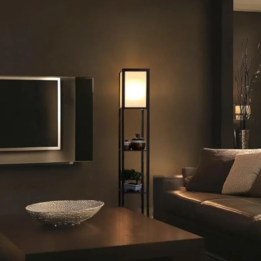 Modern Shelf Floor Lamp With Shelves And Lampshade