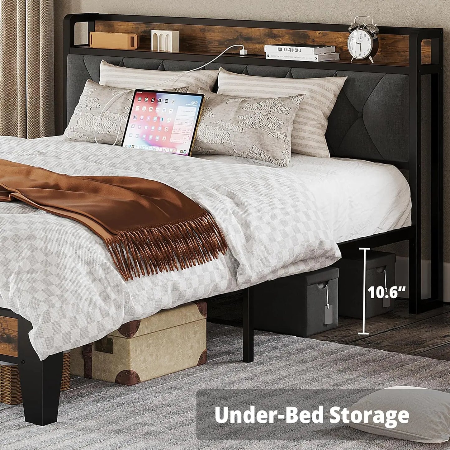 Anctor Bed Frame With Storage Headboard And Outlets
