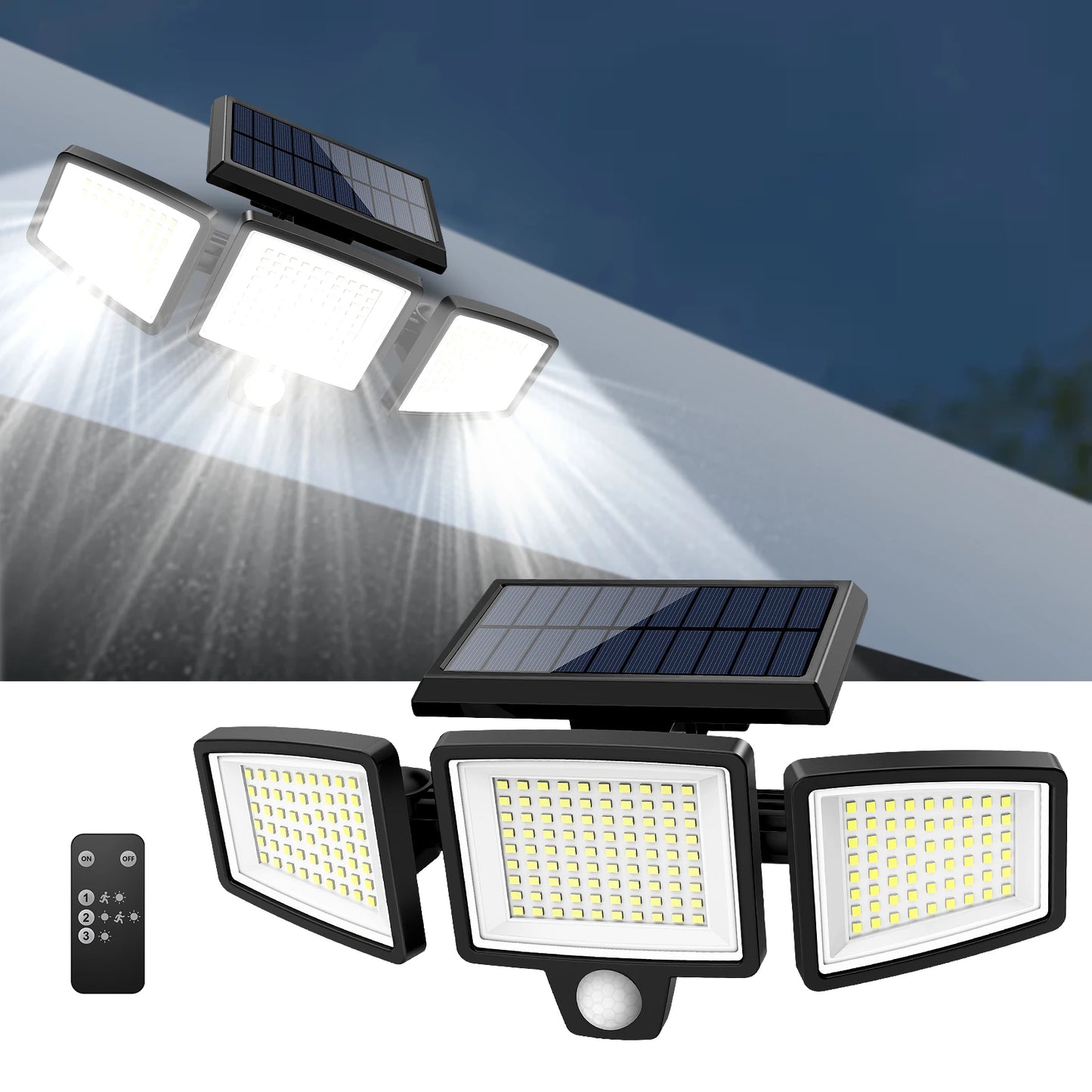 SZRSTH Outdoor 3-Head Solar Motion Sensor LED Security Light