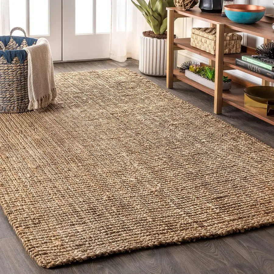 Hand Woven Jute Indoor Area Rug Natural Boho Rustic