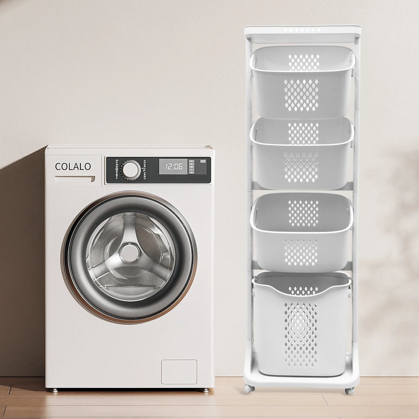 2/4 Tier Laundry Basket Dirty Clothes Organizer Rolling Cart Removable Storage Buckets Hamper 4 Wheels Toy Trolley Household