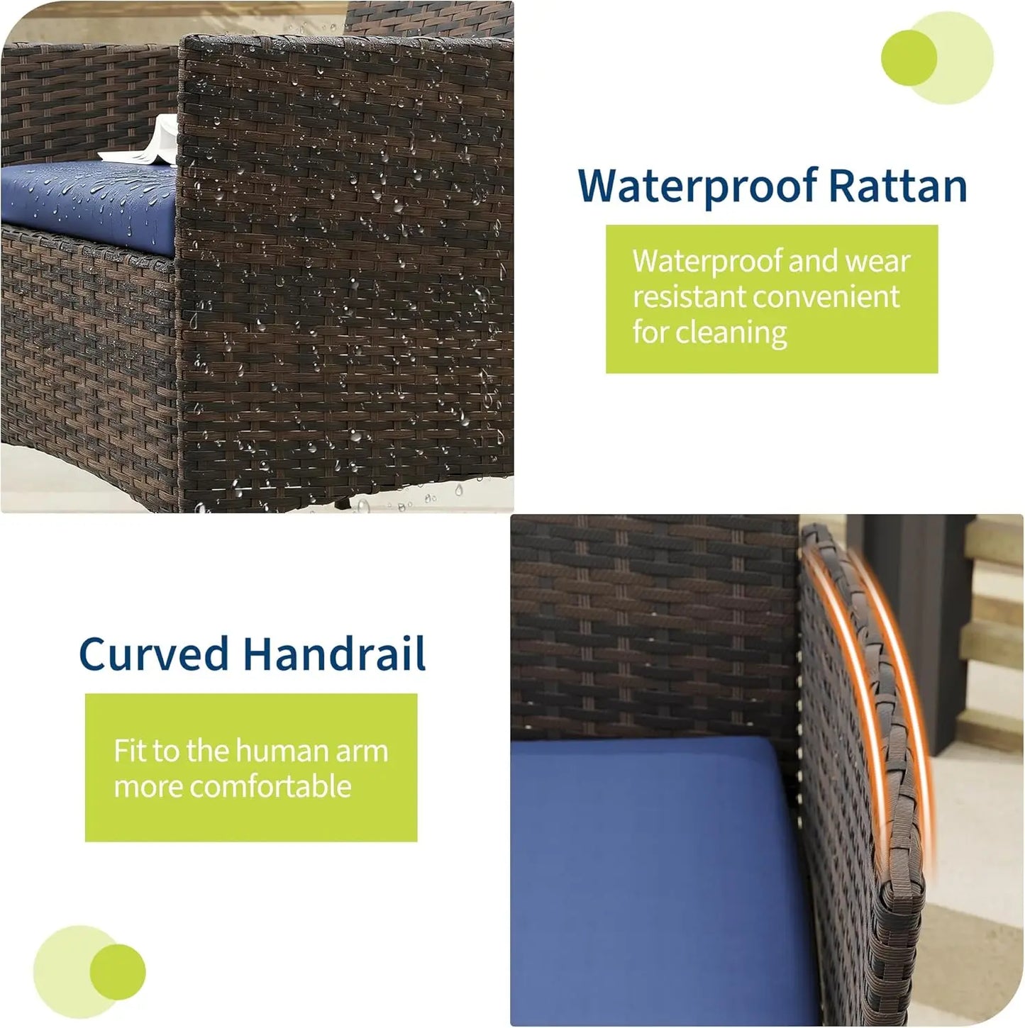 3 Piece Outdoor Patio Furniture Set, PE Rattan Wicker Chairs with Soft Cushions, Tempered Glass Coffee Table, All Weather Conversation Set for Garden Porch Poolside Balcony