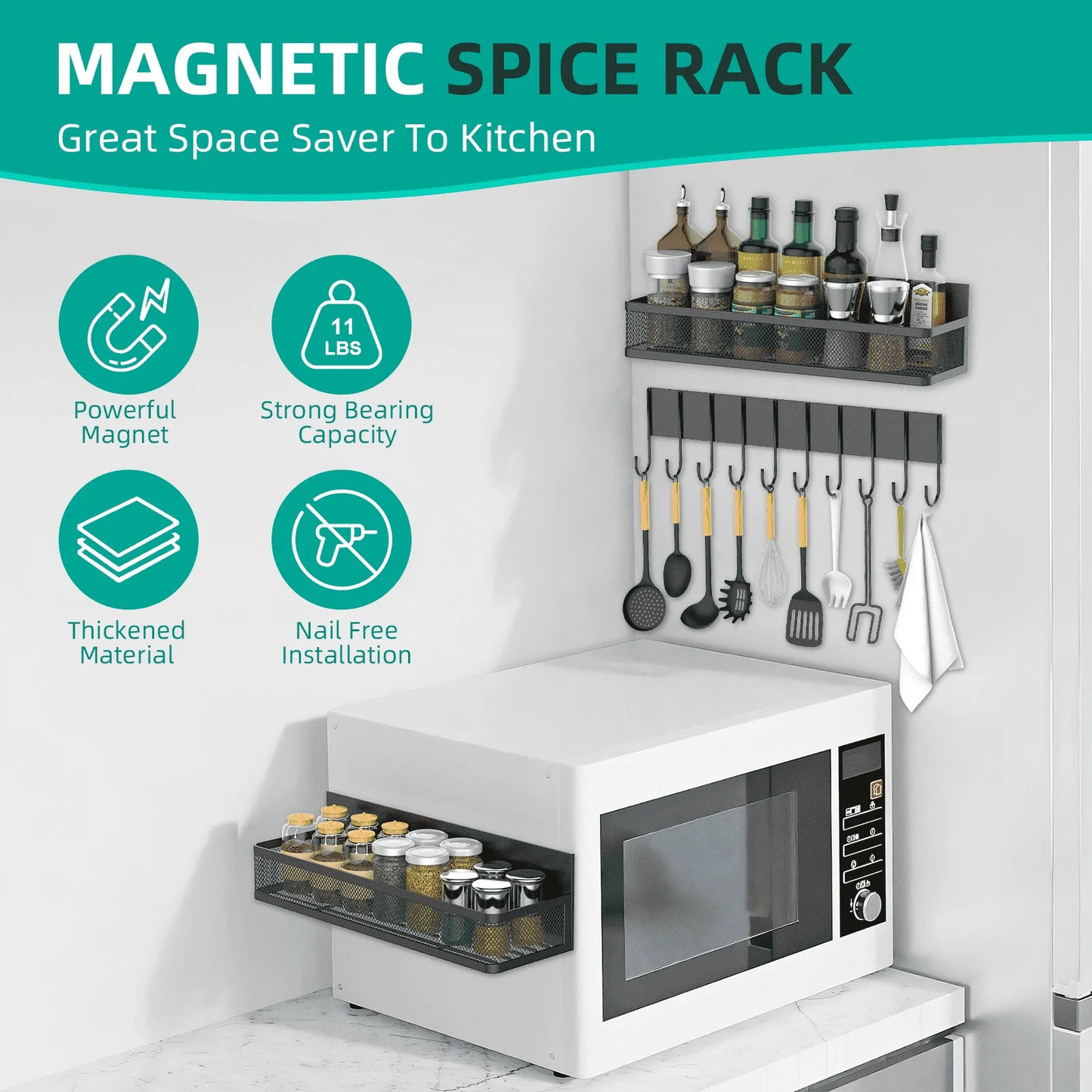 Magnetic Refrigerator Spice Rack Set 4 Piece Steel Storage Organizer